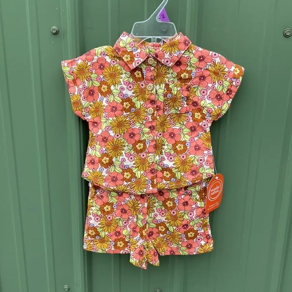 Baby Girls’ Elevated Floral Shirt and Shorts 2-Piece Set Size 12M